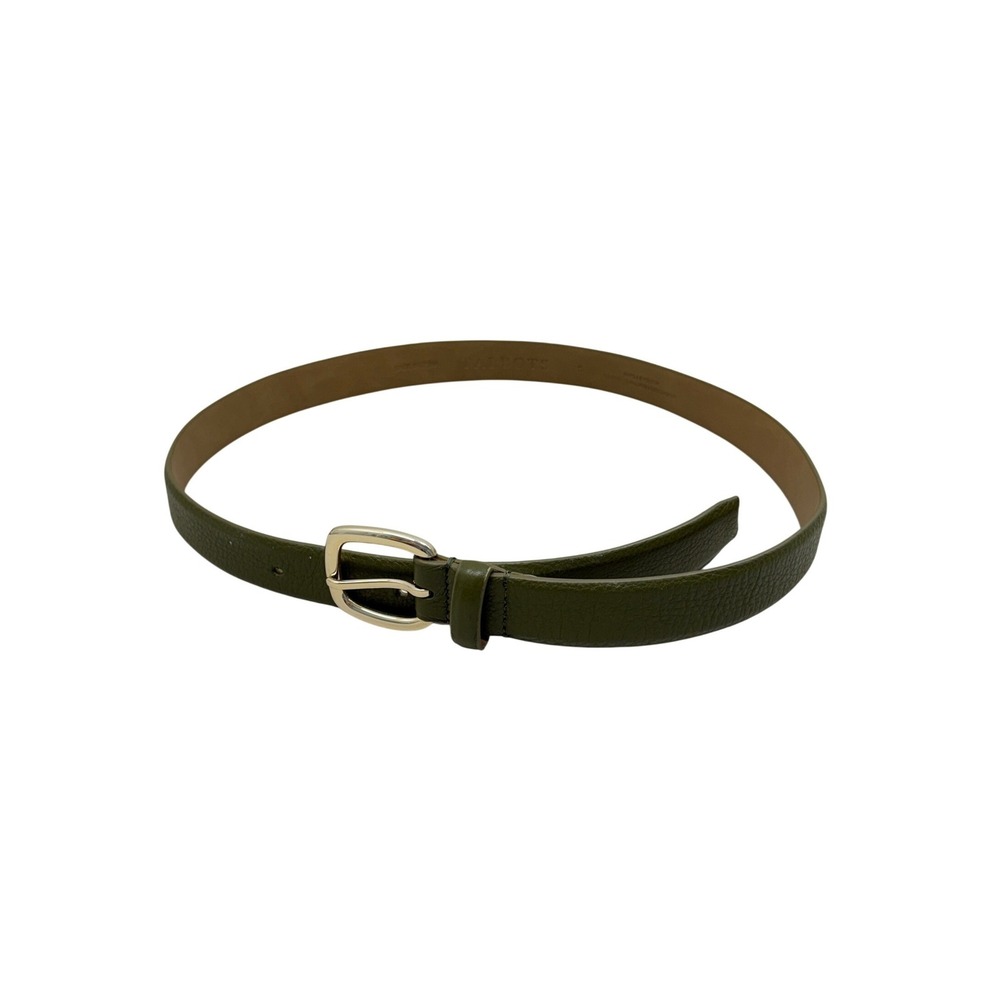 Talbots Olive Green Pebbled Leather Belt Gold Buckle Size S